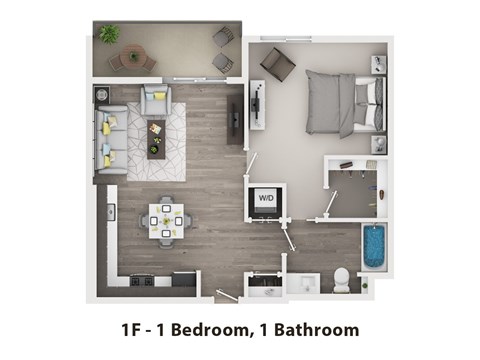 Floor plan for 1 bed, 1 bath, 722 sqft